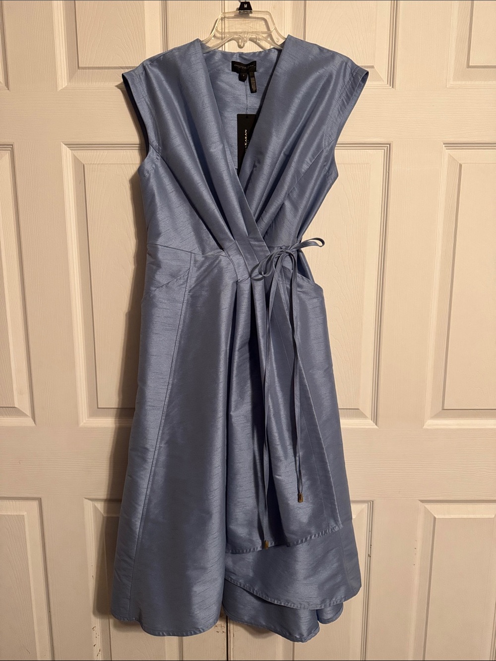 Donna Karan Satin Wrap Dress in Light Blue